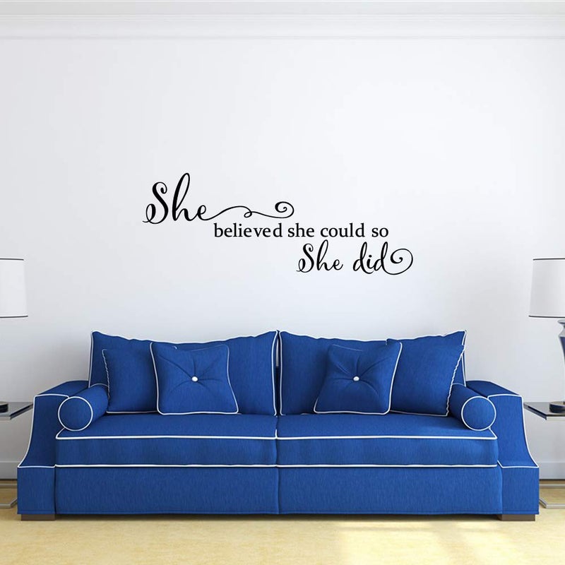 MOVANKRO She Believed She Could so She Did - Pure Black Vinyl Wall Decal Carved Letters Girls Inspirational Quote Positive Kids Saying Sticker Home Art Decoration - Image 4